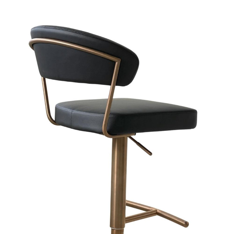 Pejtcho Swivel Upholstered Adjustable Height Counter Stool with Metal Frame, Black/Rose Gold