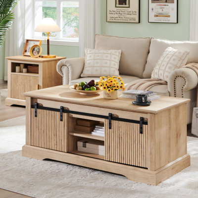 46"" Fluted Lift Top Coffee Table with Sliding Door, Modern Center Table w/Adjustable Storage Shelf & Hidden Compartment -  August Grove®, 036D74E7A2644A64AA309B29A79BD5BB