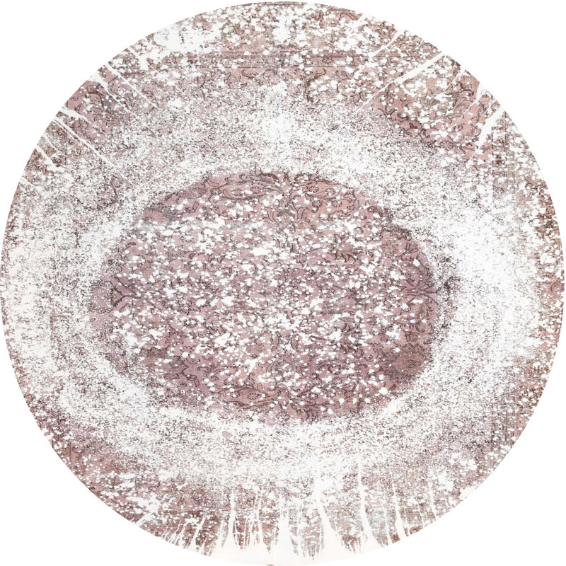 Tapis contemporain brun / blanc, Rond 7 pi