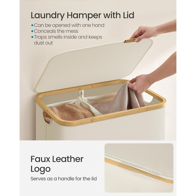 Cardboard, Faux Leather Laundry Room Organiser, Cream White