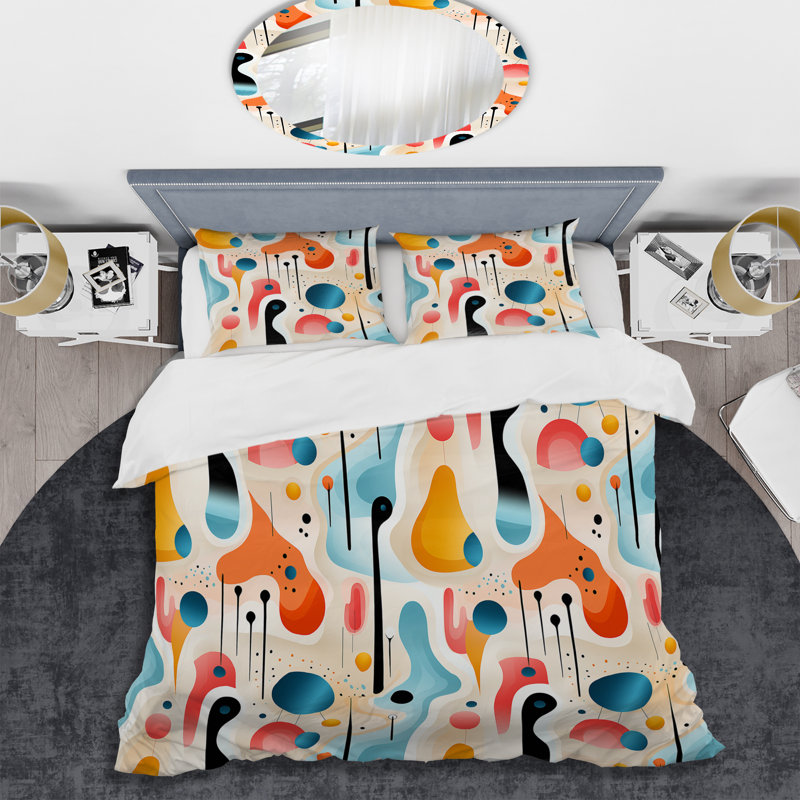 Literie Multiclor Mid Century, Housse de couette pour grand lit et 2 taies décor