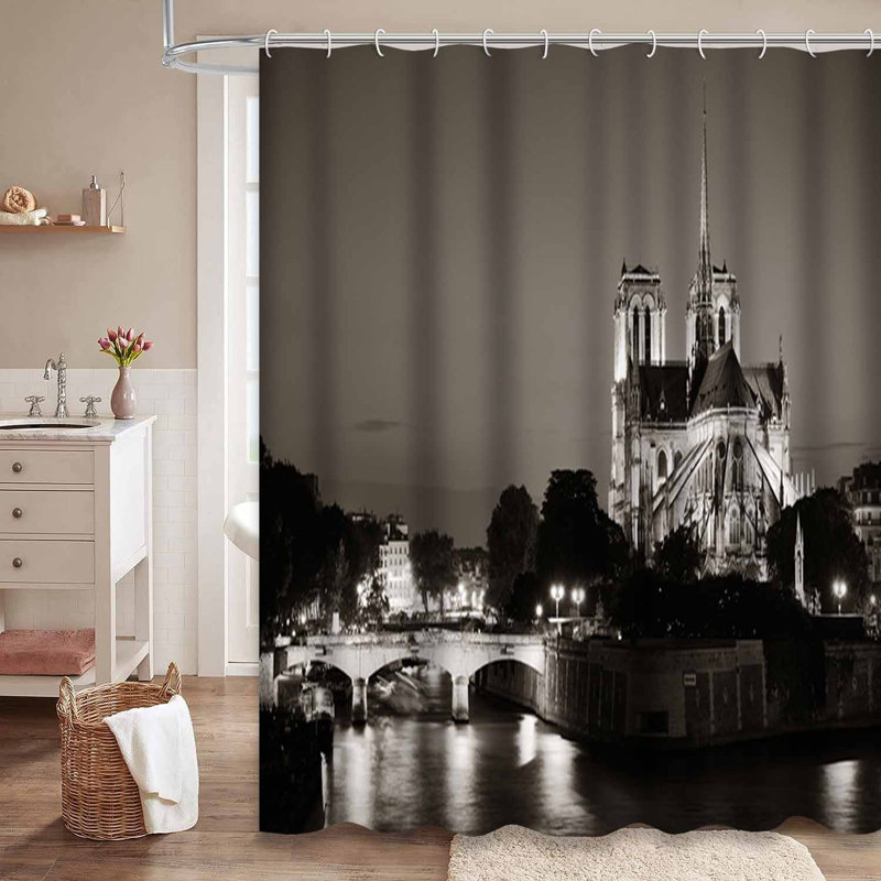 Rideau de douche avec 12 crochets Paris Dusk River, L 72 po x l 84 po