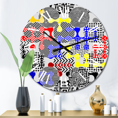 Geometric Modern Pattern In Blue Yellow And Red - Modern Wall Clock