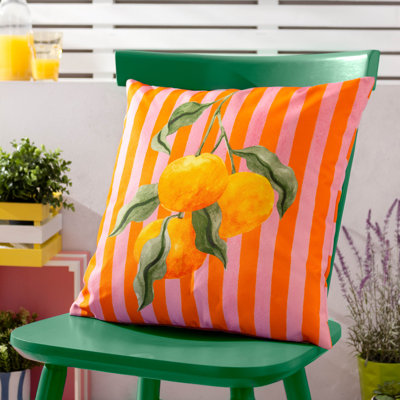 Indoor / Outdoor Striped Orange Square Throw Cushion