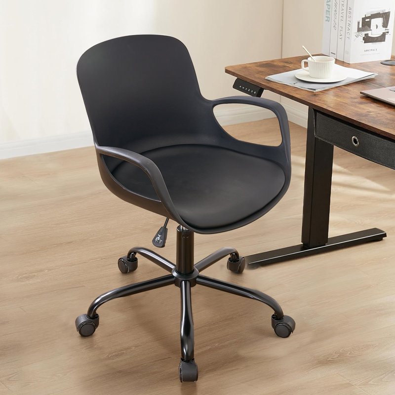 Office Chair With Wheels Task Chair Adjustable Swivel Seat With Fixed Arm Faux Leather Pad Work Computer Desk Chairs Vanity Chairs For Home Office