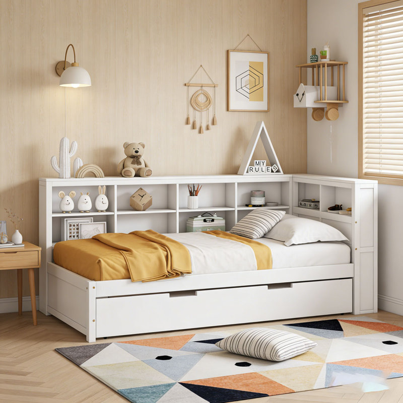 Lit de jour en bois avec lit simple, Blanc