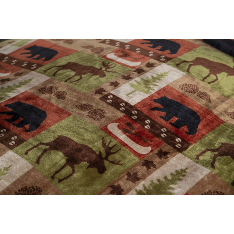 Patchwork Lodge Twin plush bedding, Twin Comforter + 1 Sham + 1 Throw Pillow