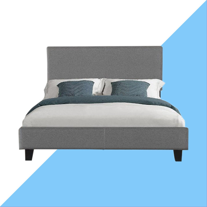 Benard Upholstered Metal Bed, Gray, Queen