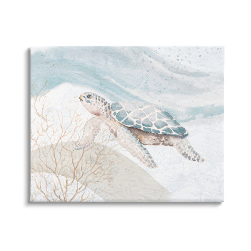«Pleasant Sea Turtle Drifting Ocean Bubble Waves», art mural par Patricia Pinto, Toile tendue, H 16 po x l 20 po x P 1,5 po