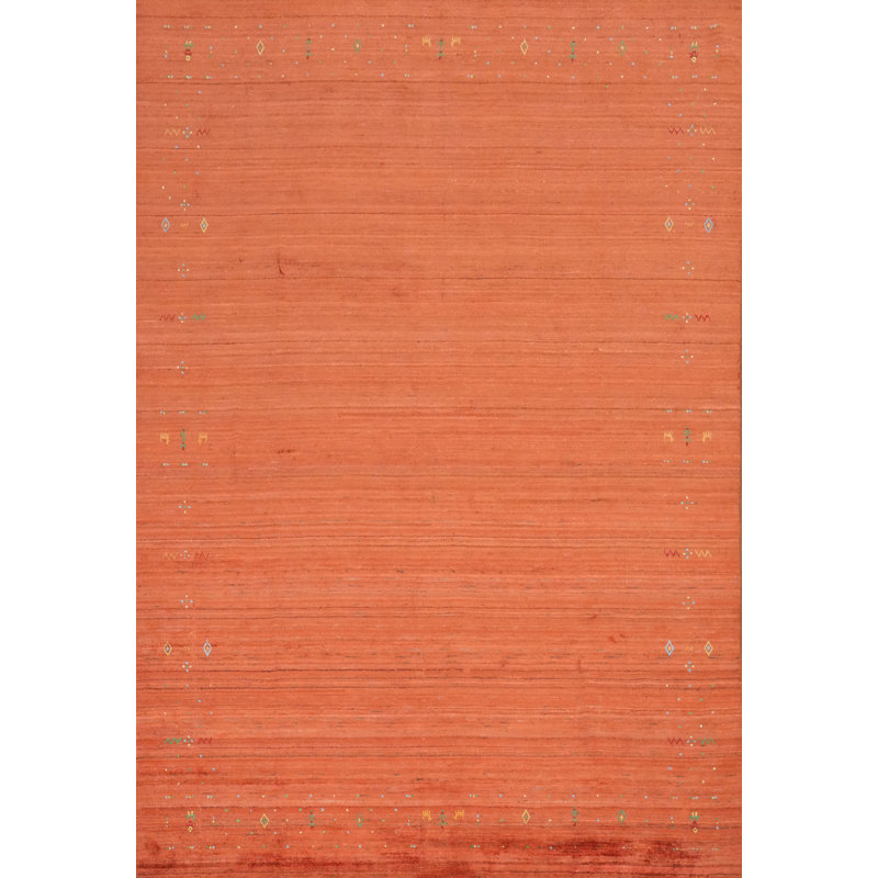 Élégant tapis orange de style Gabbeh 9 x 12 avec des bordures subtiles