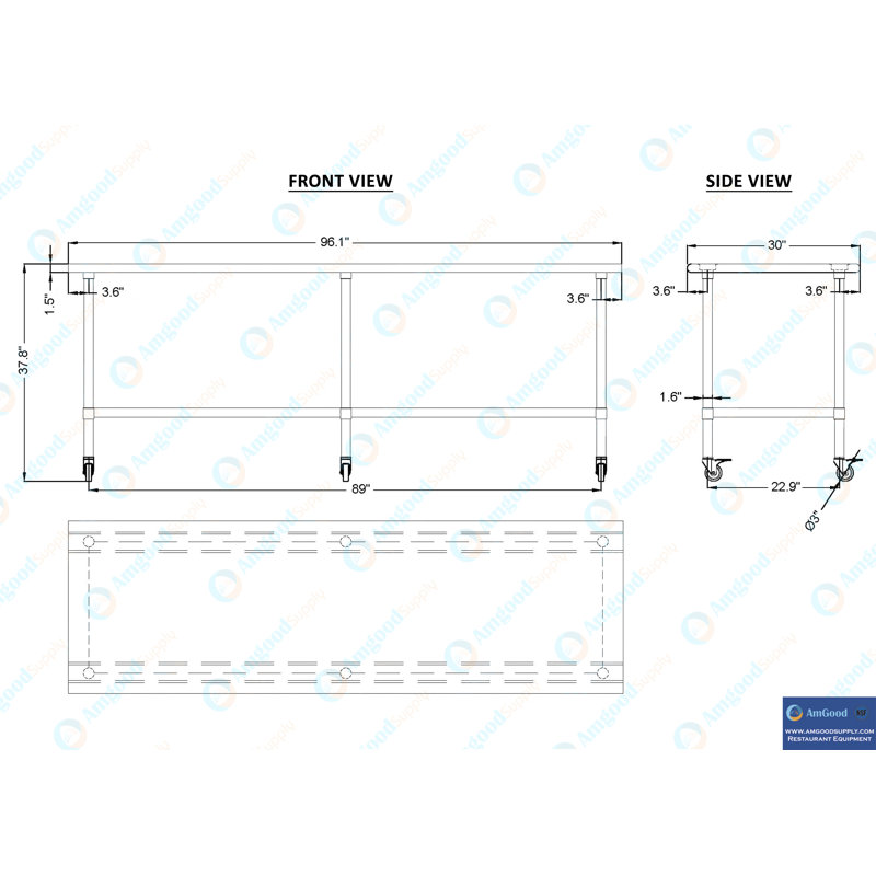 96'' Stainless Steel Work Table with Undershelf and Casters