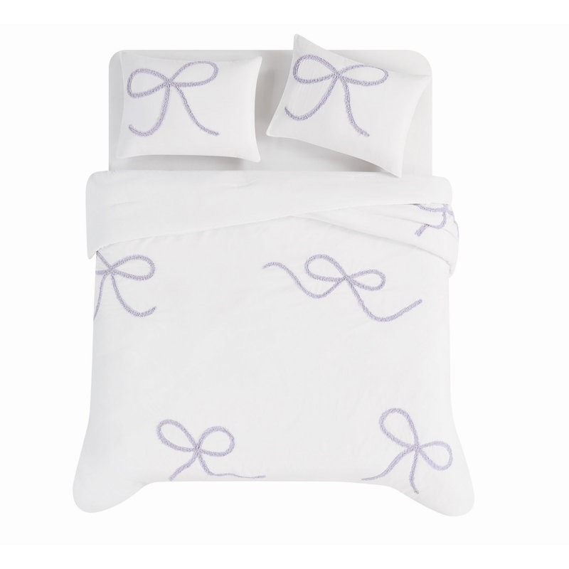 Truly Soft Textured Bow Comforter Set, Lavender Geometric, Twin Comforter + 1 Standard Sham