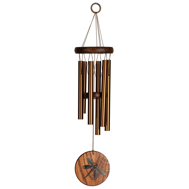 Teak and Copper Dragonfly Wind Chime for Outdoor Decor