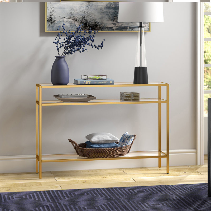 Siviline 106.7cm Glass Top Console Table, Brass