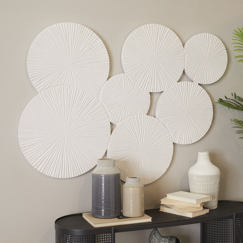 Wood Carved Pinwheel Plate Wall Decor, White