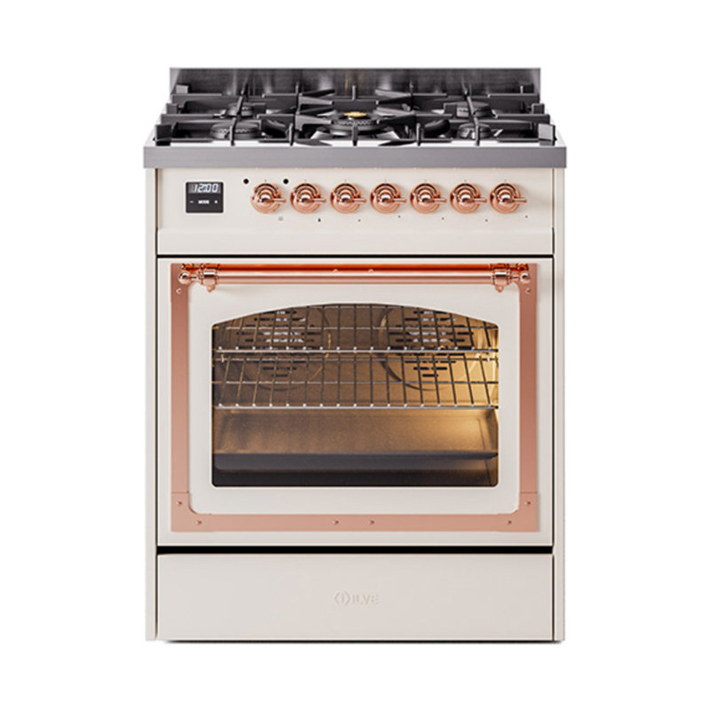 ILVE Nostalgie II Noblesse 30 in Dual Fuel Range, Liquid Propane, Antique White/Copper