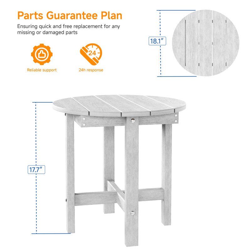  HDPE Small Round Side Table, Sturdy Outdoor Side Table, Weather-Resistant Outdoor End Tables for Patio, Porch, Deck, White