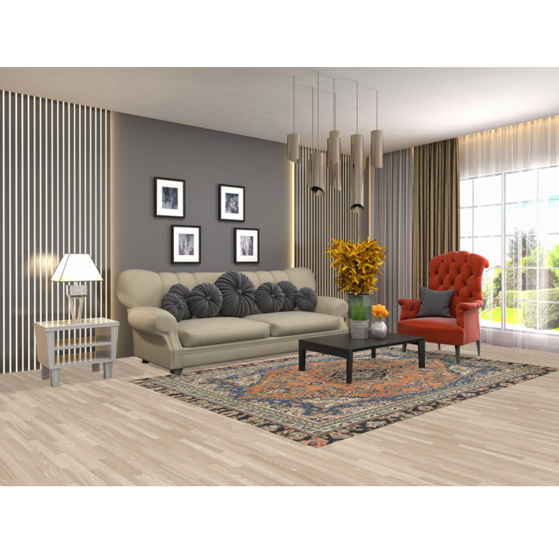 Tapis traditionnel orange en laine 6 x 9