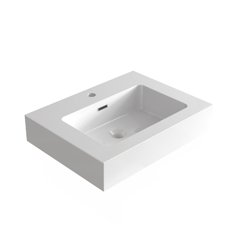 BB02-24-101, lavabo à surface solide intégré SANS drain et robinet, couleur blanc brillant