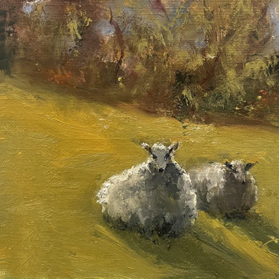 «Avalena Sheep In Field V» sur toile par Marilyn Wendling