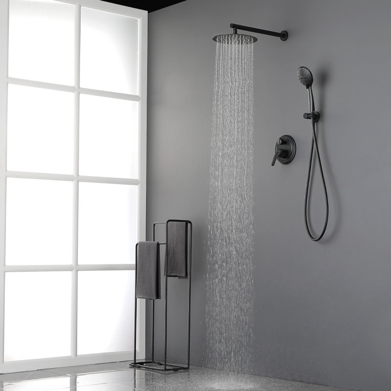 Système de douche complet à pression équilibrée avec valve brute, Noir mat