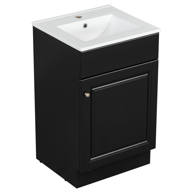 Meuble-lavabo de 20 po avec lavabo avec tablette de porte et tablette réglable, Noir
