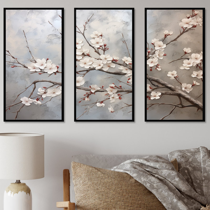 Menlo - ensemble d'art mural sur toile Cherry Blossom, H 28 po x l 36 po, Cadre flottant noir