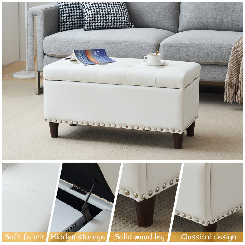 Repose-pieds en cuir Gagny, Similicuir beige