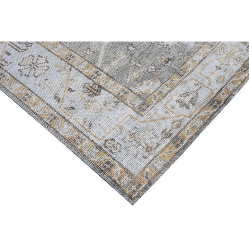 Hand Knotted Wool Oriental Area Rug in Gray/Light Blue/Tan, Rectangle 6' x 9'