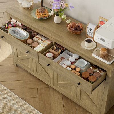 Farm Console de ferme 55 po avec rangement - Armoire d'entrée avec tiroirs et tablettes réglables pour le couloir et le salon