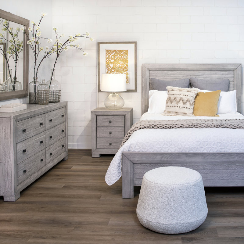 Clancy 3-Drawer Acacia Wood Nightstand, Light Gray Wash