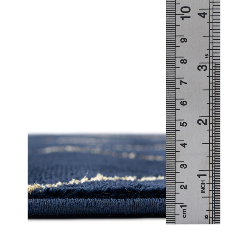 Tapis à carreaux bleu marine et doré Latitude Run®, Carré 7 pi 10 po