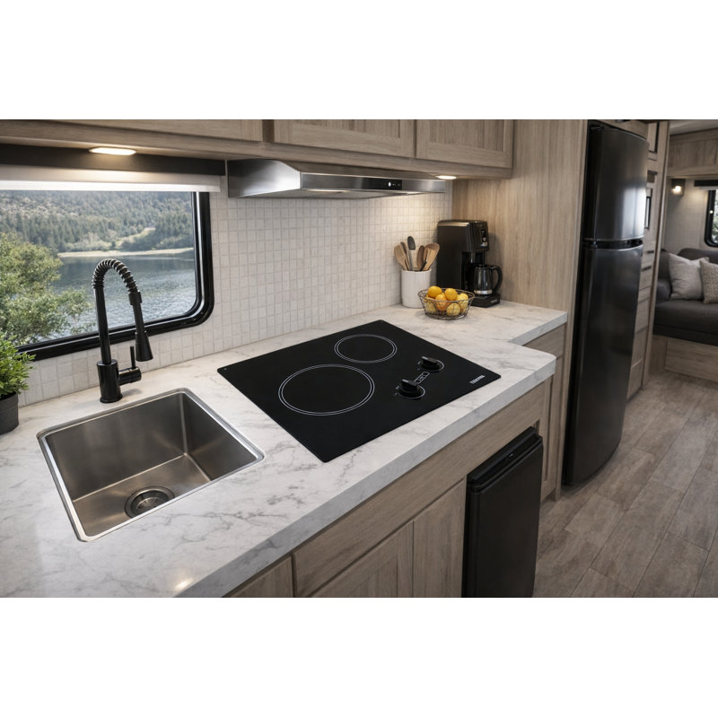 Kenyon Arctic B41603 21 Inch 2 Burner Electric Cooktop, 120V, Ceramic Glass with Radiant Ribbon Elements, Push-to-Turn Knobs, Fits Standard Coil Cutout, ADA Compliant, UL Listed