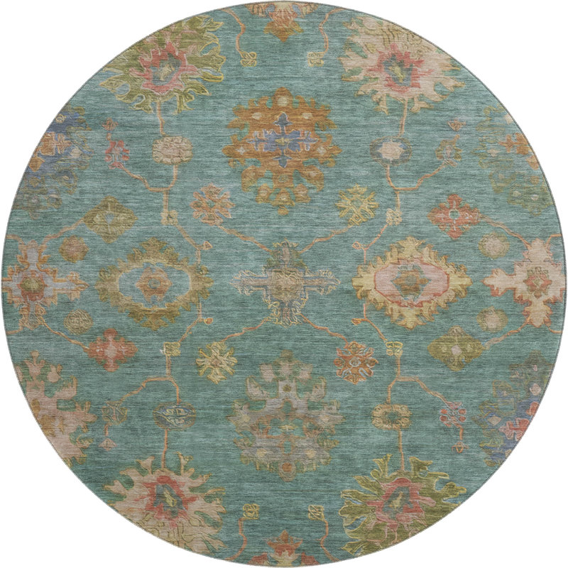 Tapis lavable à la machine de qualité supérieure Mayfield AMF2045, Sarcelle, Rond 8 pi