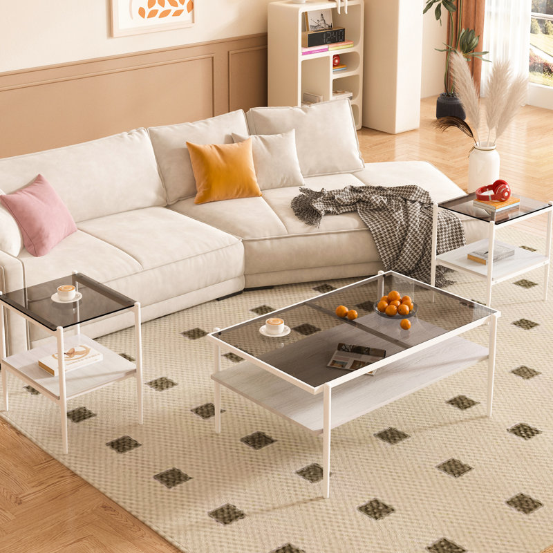 Coffee Table And End Tables , 3 In Gray Glass With For Living Room Captivating Display Contemporary Space Of 3, Tempered Exhibition Stand
