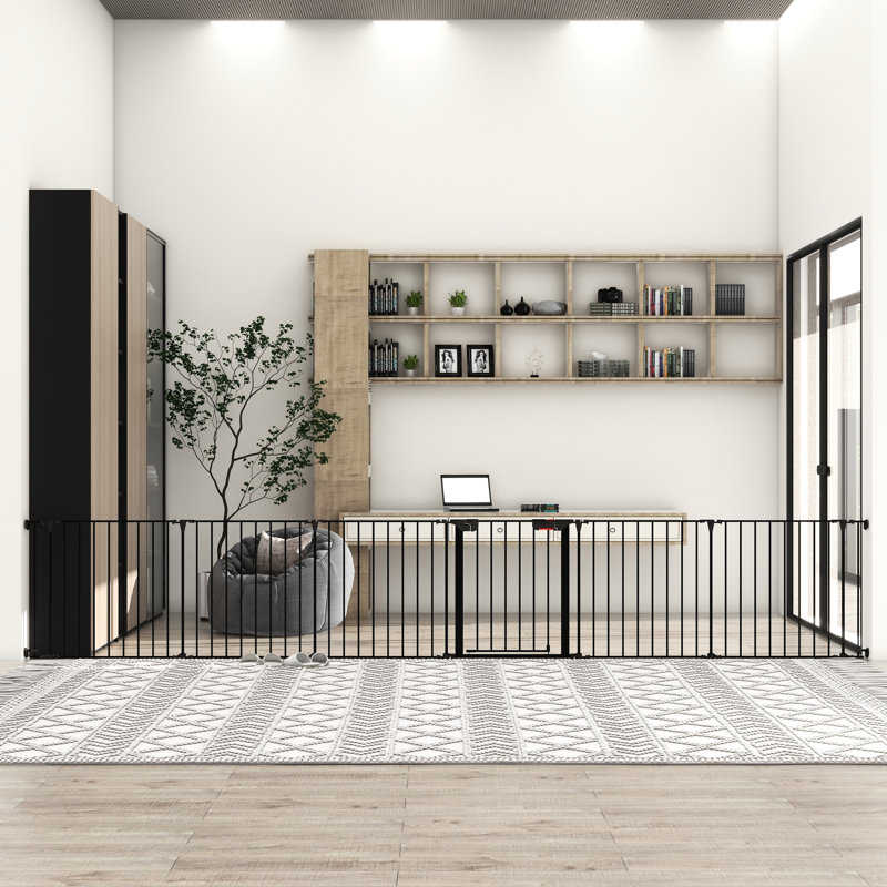 Barrière ajustable de 150 po pour la maison. Escalier de clôture en métal à 6 panneaux, foyer, arbre de Noël. Maison de jeu configurable, foyer. Réglable, cour