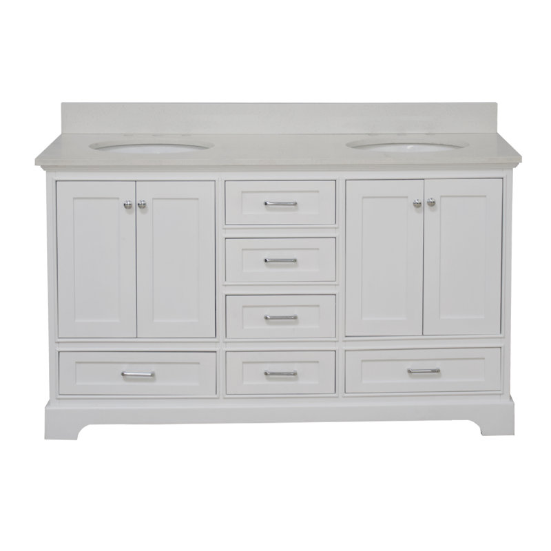 Ensemble de meuble-lavabo double 60 po Larosa, Blanc, Quartz