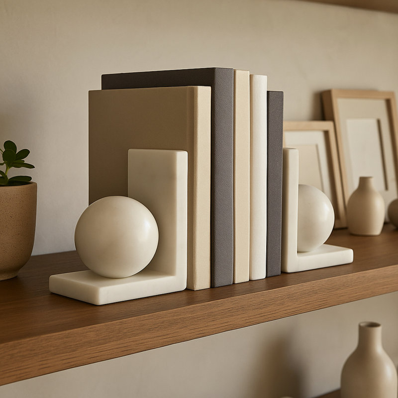 Aldarondo Decorative Marble Orb Bookends for Home Decor Modern Sculptural Book End for Bookshelf or Desk Styling Set of 2, 6"