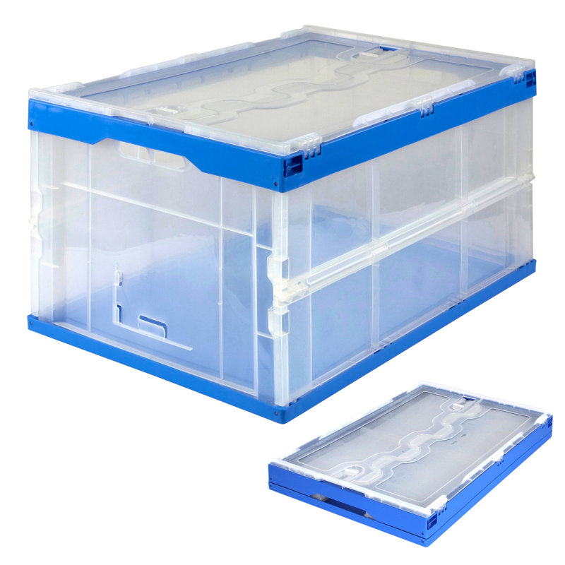 Mount-It! Collapsible Crate For Storage, Folding Plastic Container With Attached Lid, 23X15X13 Inches, 65L Liter Capacity 