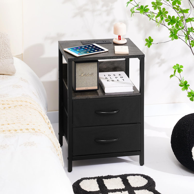 Table de chevet avec station de charge, Gris anthracite / noir