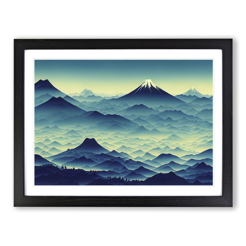 Beaming Japanese Mountains - Framed Print, 25cm H x 34cm W x 2cm D, Black