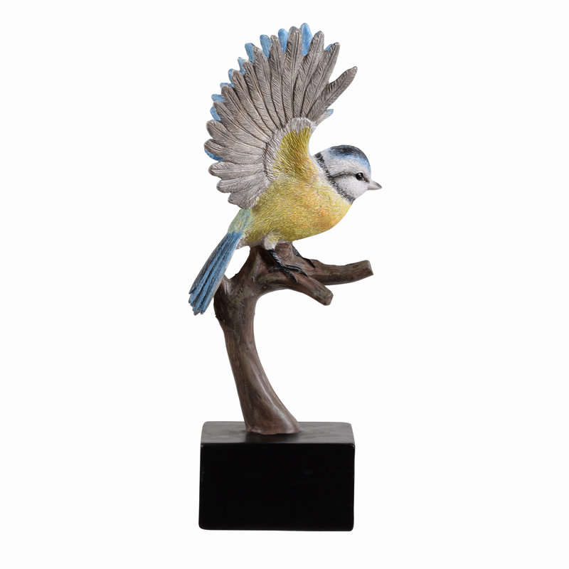 Blue Tit On Branch Lifelike Resin Bird Home Tabletop Decor