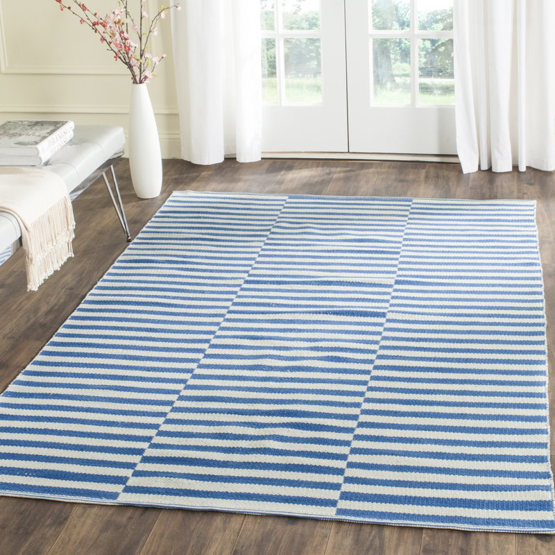 Dunkin Striped Cotton Hand Woven Area Rug, Rectangle 152 x 213cm