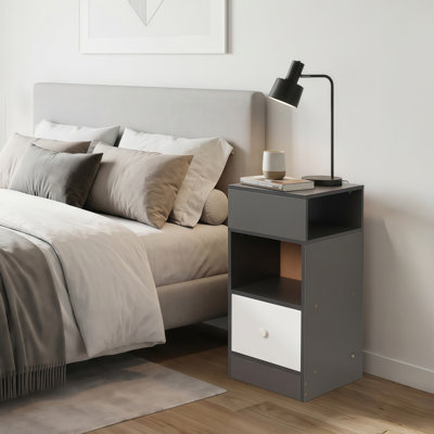 Grey & White Semi-open 1-drawer Minimalist Nightstand