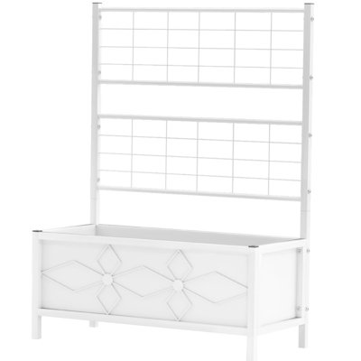 Galvanized Raised Garden Bed with Trellis, Outdoor Metal Elevated Planter Box for Climbing Vines, Vegetables and Flowers