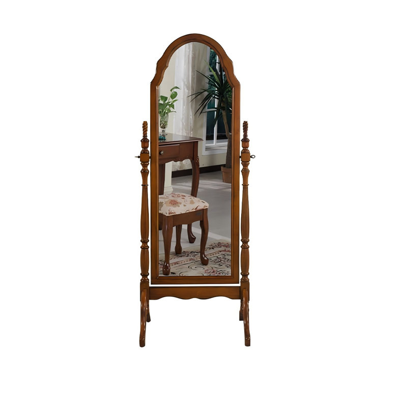 Miroir en verre spécial de 62,99 po avec cadre en bois d'hévéa brun et miroir suspendu pour s'habiller
