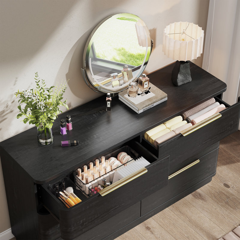Commode 6 tiroirs pour chambre à coucher, commode simplement moderne avec tiroirs profonds pour le salon, couloir d'entrée, noir