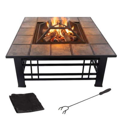 Fire Pit - 32-Inch Outdoor Firepit Table with Screen, Cover, and Poker - Outdoor Fire Pits for Backyard, Deck, Patio, or Porch by Pure Garden (Black)