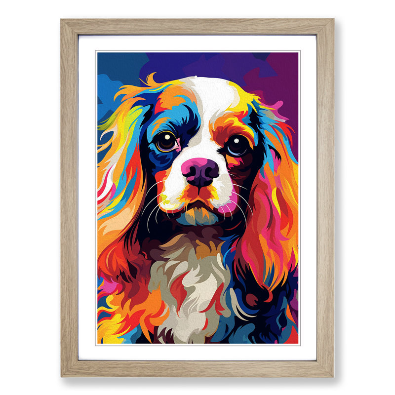 Cavalier King Charles Spaniel Pop - Single Picture Frame Print on Wood, 34cm H x 25cm W x 2cm D, Oak Framed