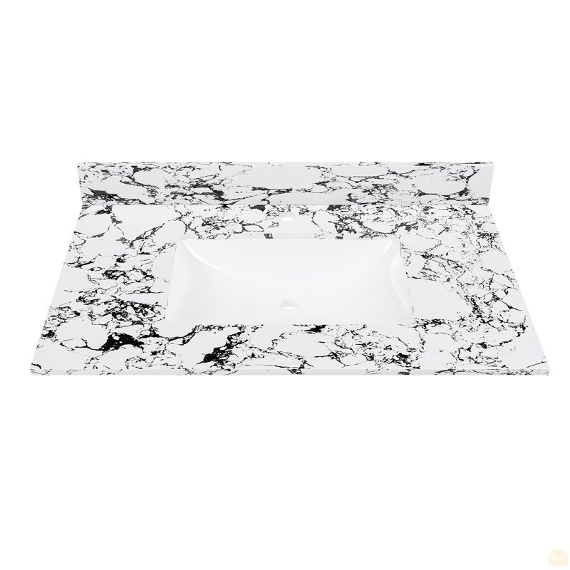 Plateau de meuble-lavabo 37 po x 22 po, avec lavabo et dosseret en céramique encastré, 3 trous de robinet
